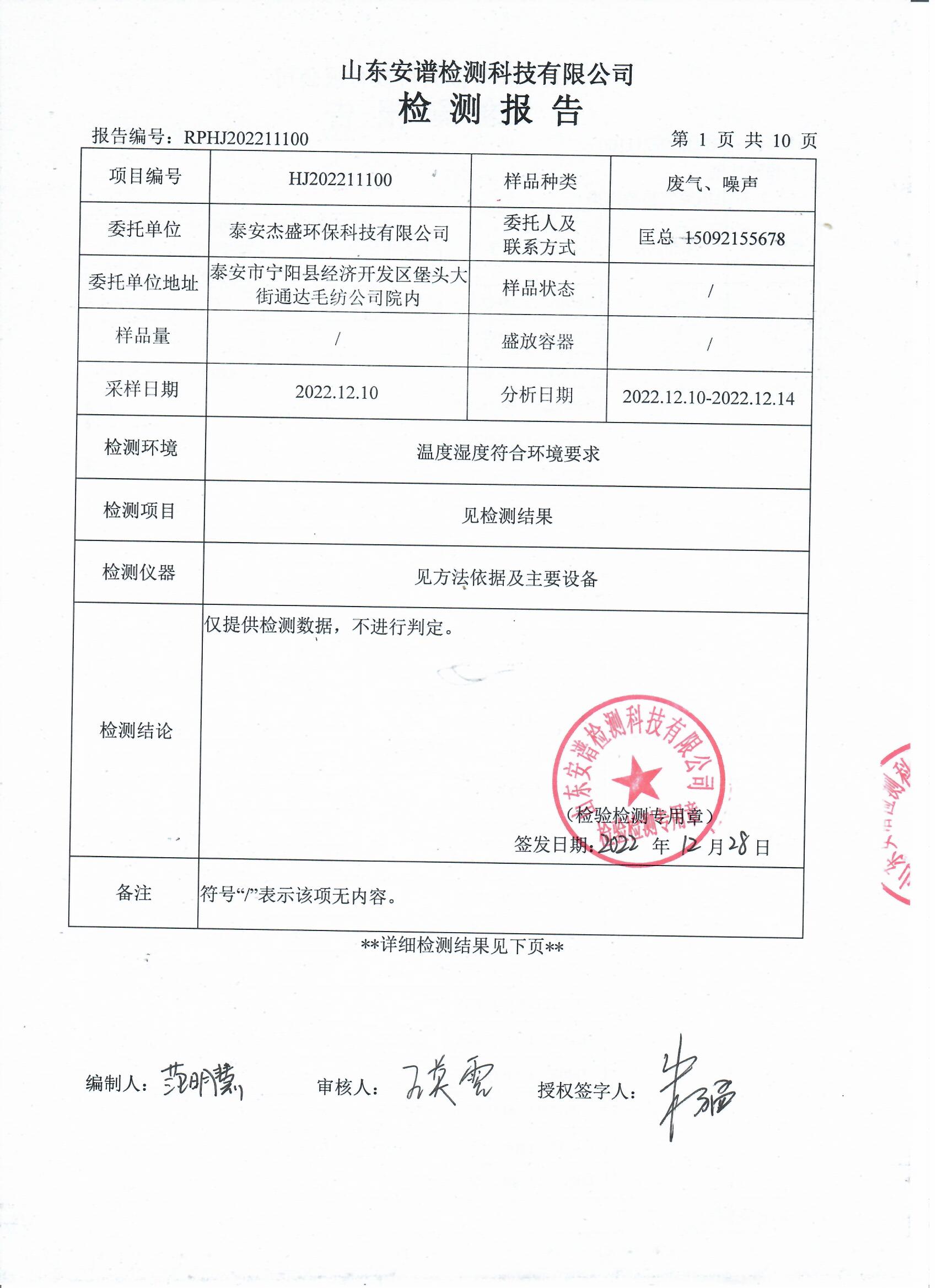 2022年第四季度檢測(cè)報(bào)告公示 泰安杰盛(圖3)